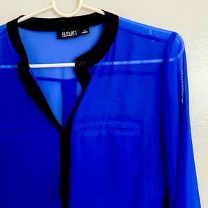 Sheer Cobalt Blue Top with Black Piping